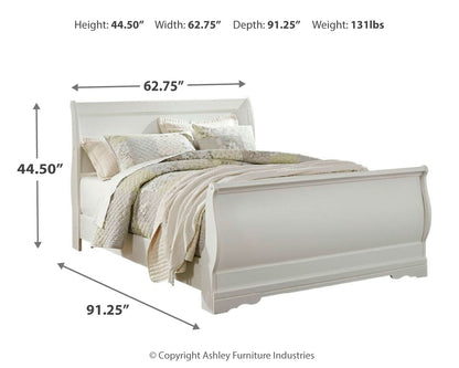 Anarasia Queen Sleigh Bed with Mirrored Dresser, Chest and 2 Nightstands in White from Ashley - Luna Furniture