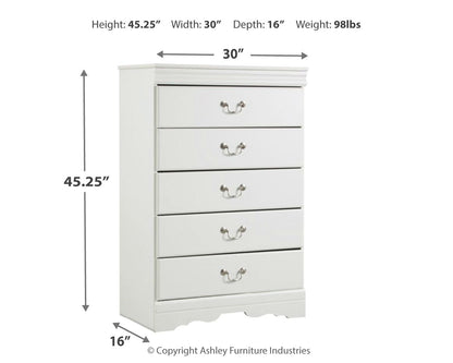 Anarasia Queen Sleigh Headboard Bed with Mirrored Dresser, Chest and 2 Nightstands in White from Ashley - Luna Furniture