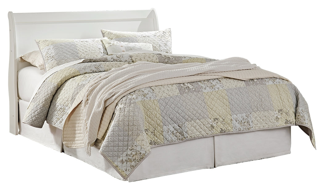 Anarasia Queen Sleigh Headboard Bed with Mirrored Dresser, Chest and 2 Nightstands in White from Ashley - Luna Furniture