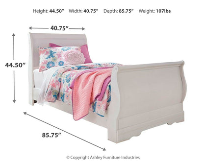 Anarasia Twin Sleigh Bed with Mirrored Dresser and Chest in White from Ashley - Luna Furniture
