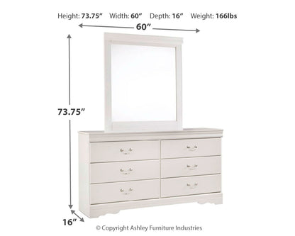 Anarasia Twin Sleigh Bed with Mirrored Dresser and Chest in White from Ashley - Luna Furniture
