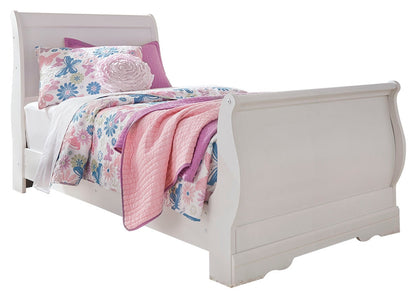 Anarasia Twin Sleigh Bed with Mirrored Dresser, Chest and 2 Nightstands in White from Ashley - Luna Furniture