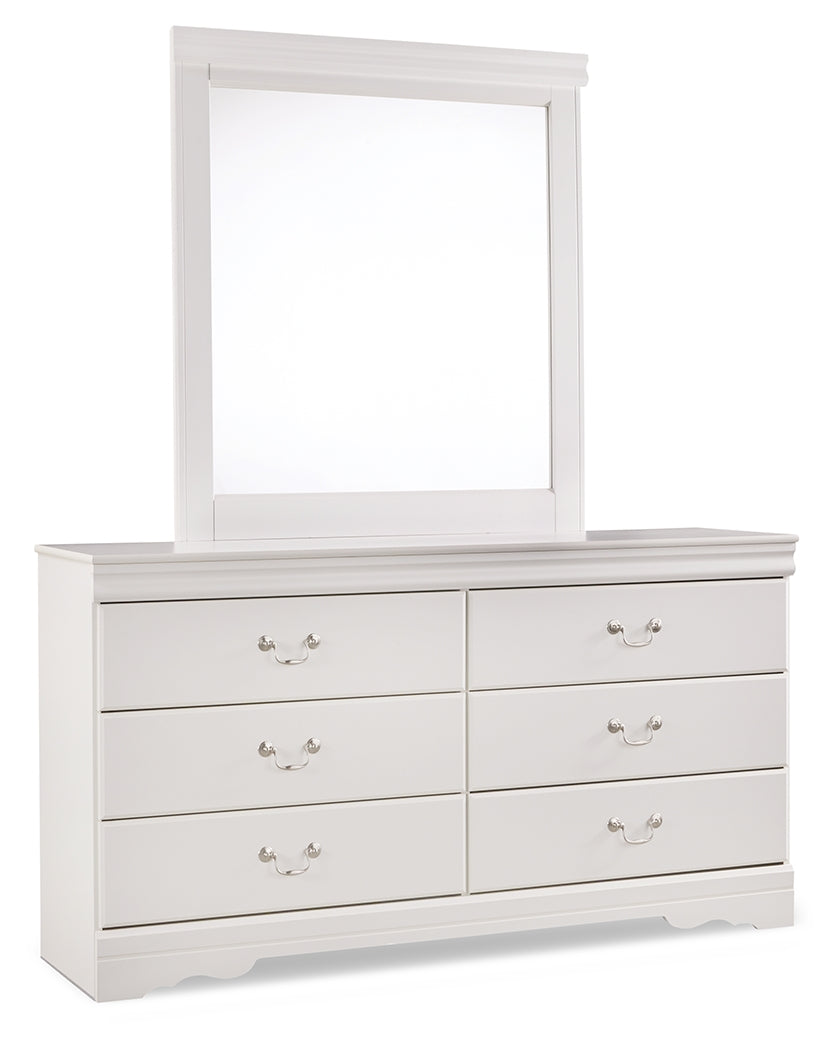 Anarasia Twin Sleigh Bed with Mirrored Dresser, Chest and Nightstand in White - PKG002581