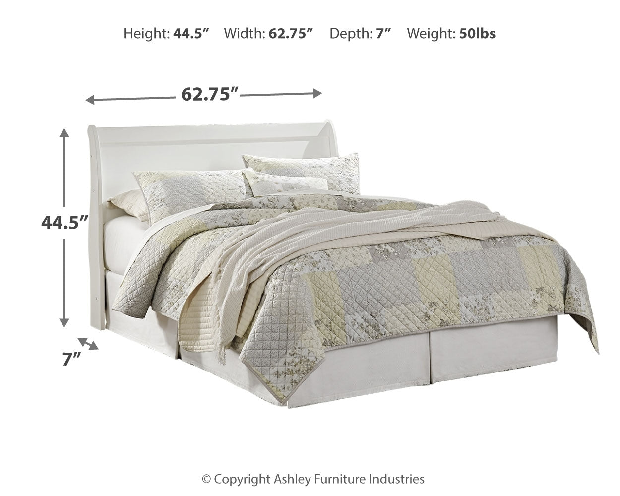 Anarasia White Queen Sleigh Headboard, Dresser and Mirror - B129B19