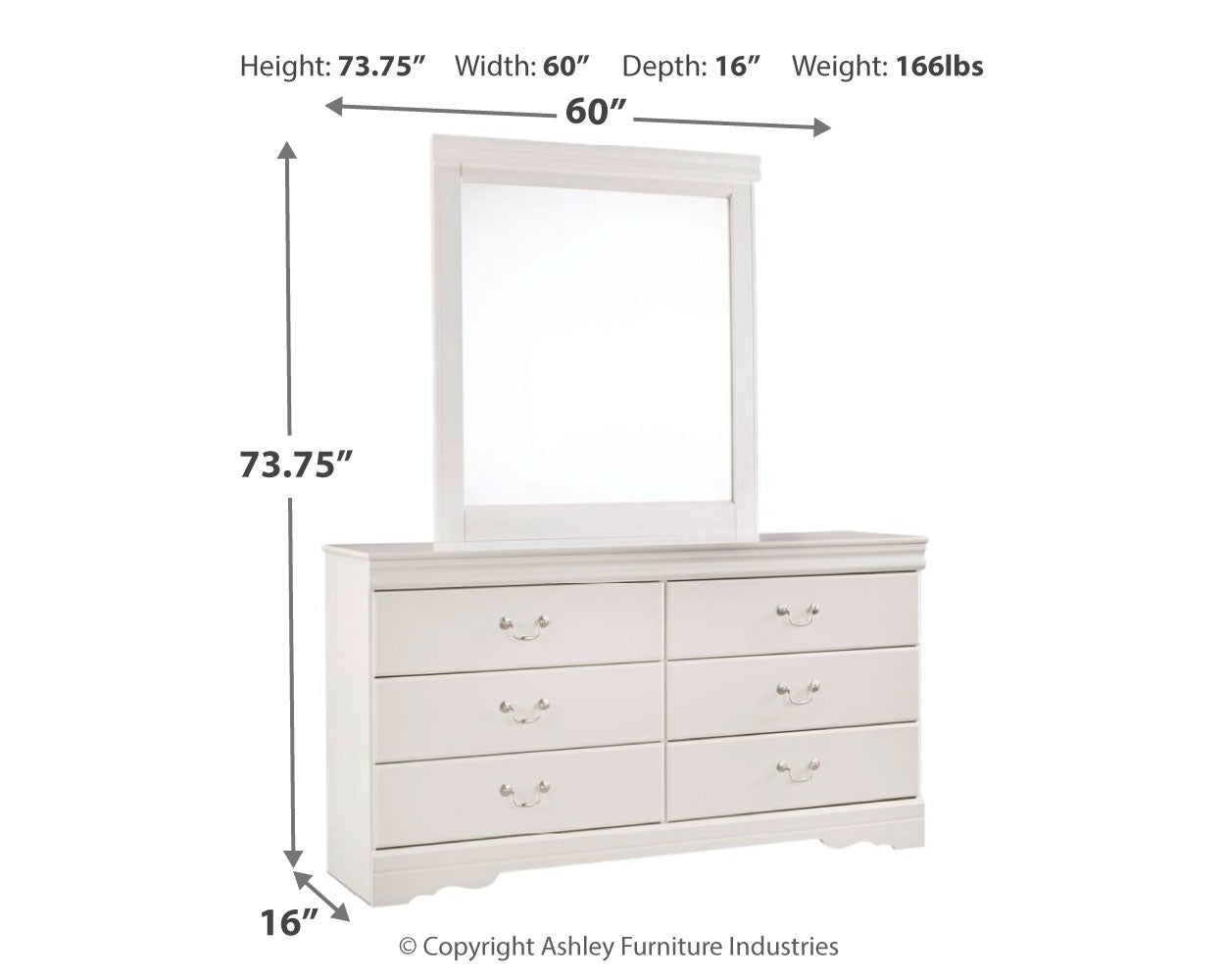 Anarasia White Queen Sleigh Headboard, Dresser and Mirror - B129B19