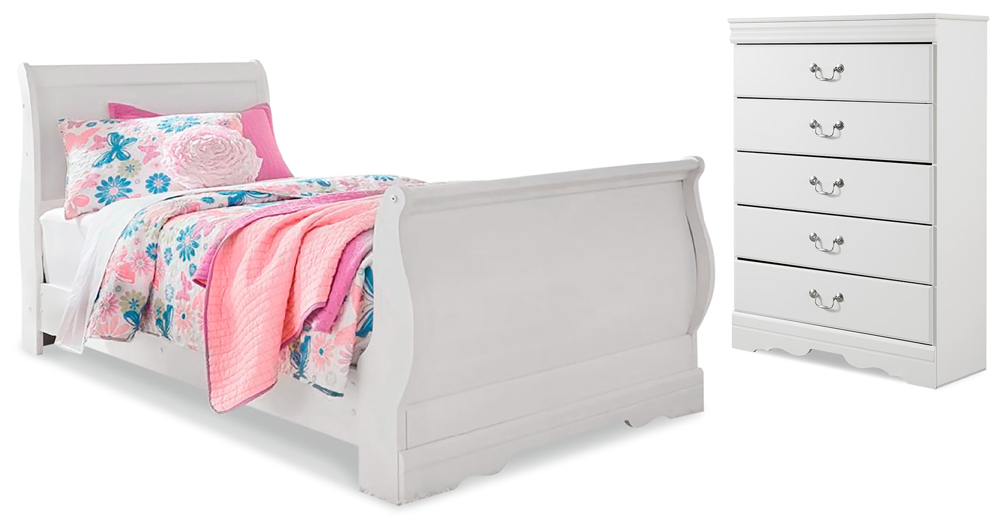 Anarasia White Twin Sleigh Bed and Chest - B129B16