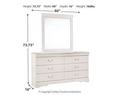 Anarasia White Twin Sleigh Headboard, Dresser and Mirror - B129B18