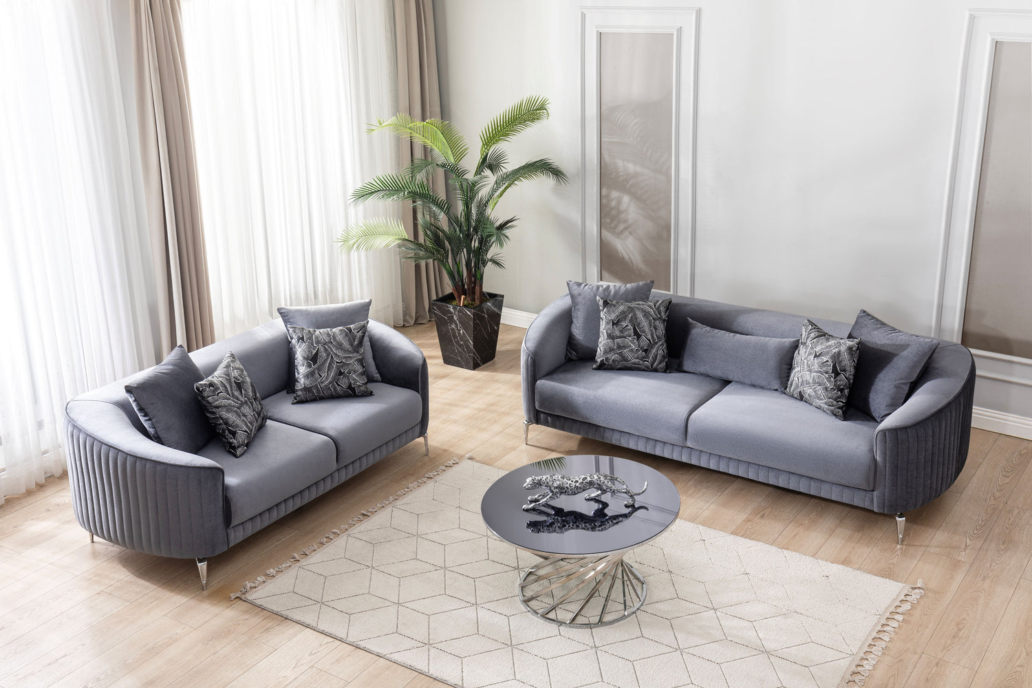 Angela Gray Velvet Sofa 91" &amp; Loveseat 71" - ANGELAGRY-SL