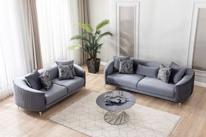 Angela Gray Velvet Sofa 91" &amp; Loveseat 71" - ANGELAGRY-SL