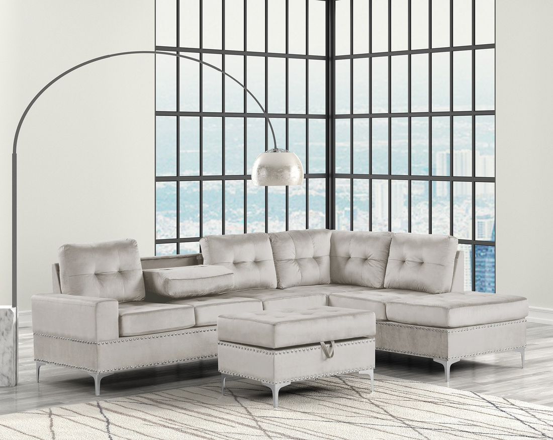 Anserra Gray Reversible Sectional + Ottoman Set - ANSERRA GRAY