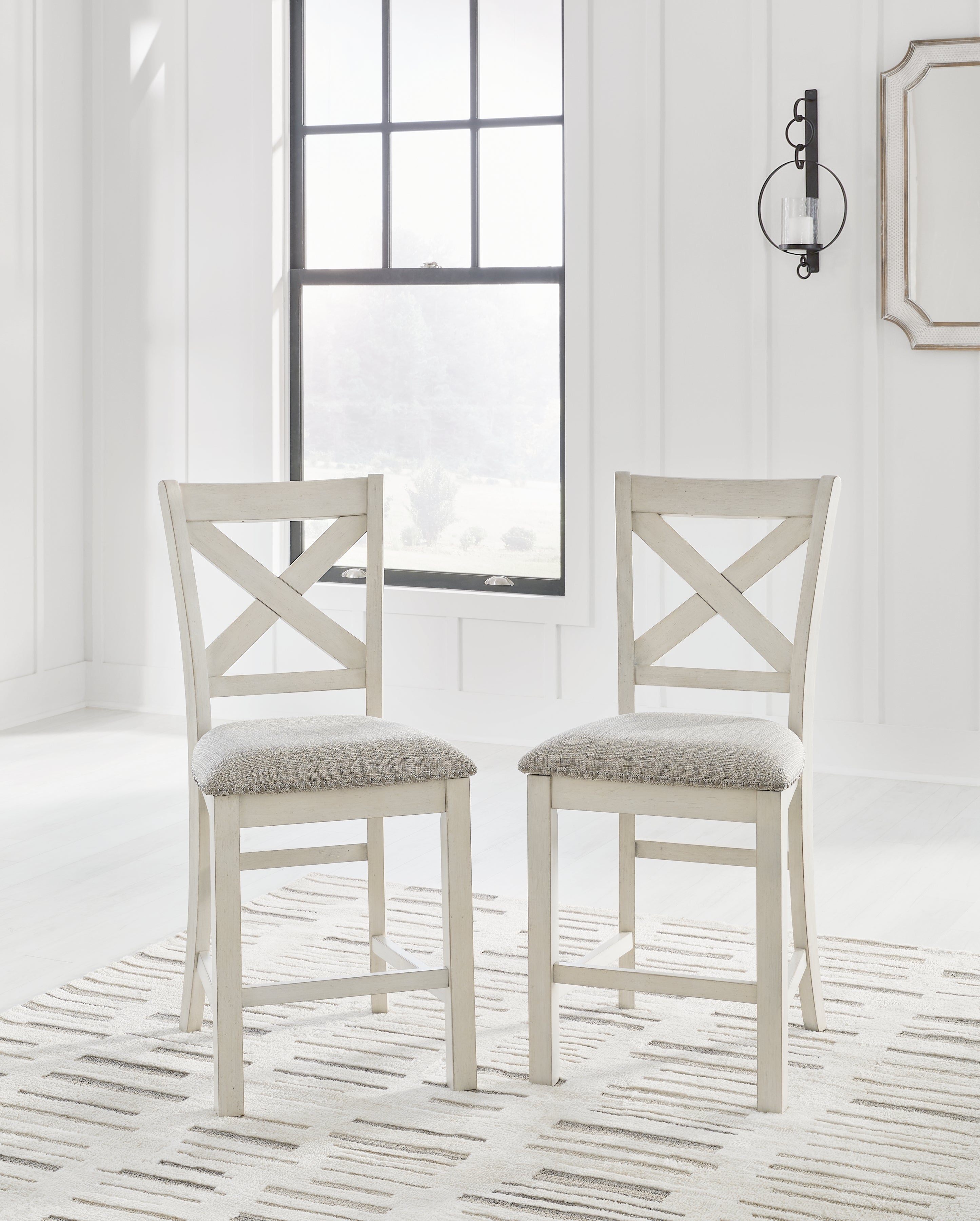 Antique White Robbinsdale Counter Height Dining Table and 8 Barstools - PKG016725