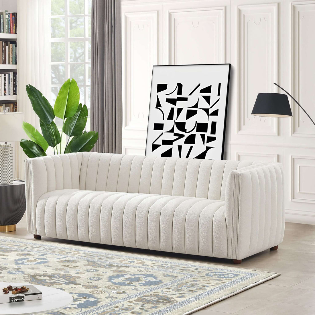 April Mid Century Modern Luxury Tight Back Beige Boucle Couch - SOF00303611