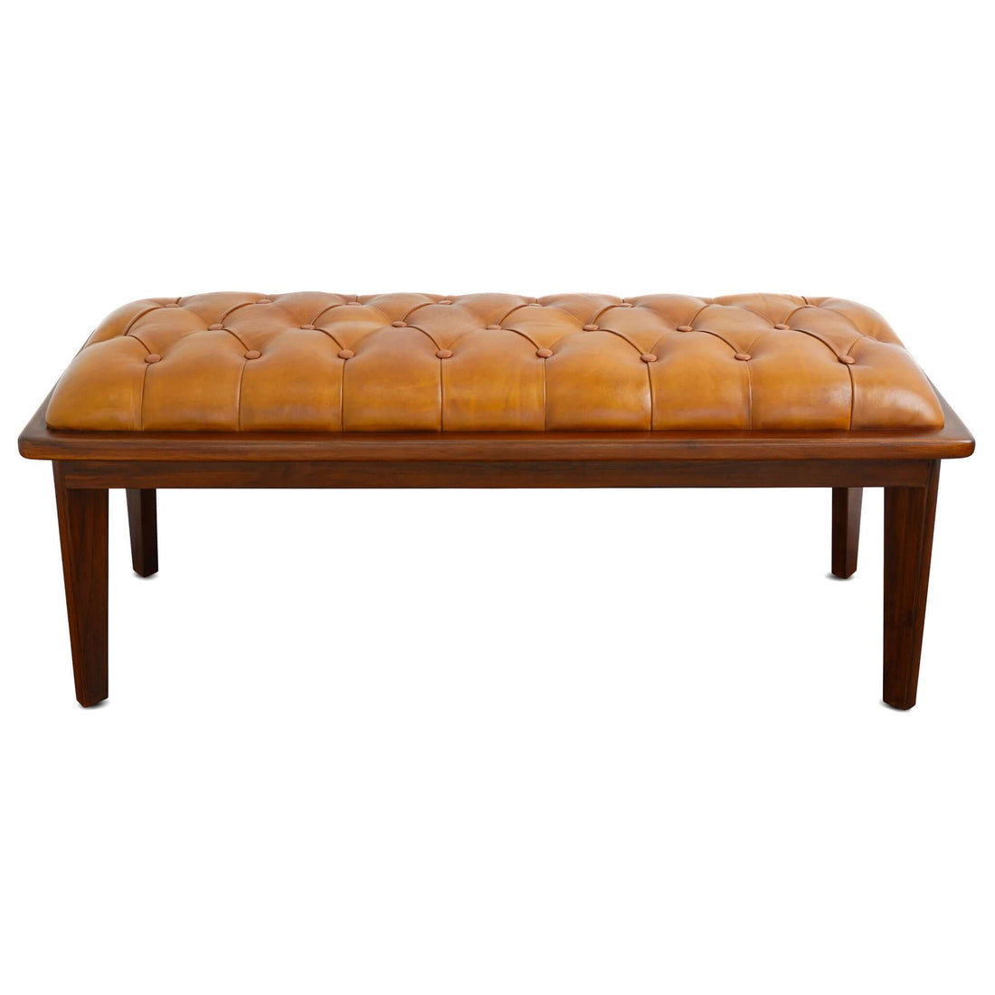 Arden Tan Leather Bench With Buttons - BEN01300201