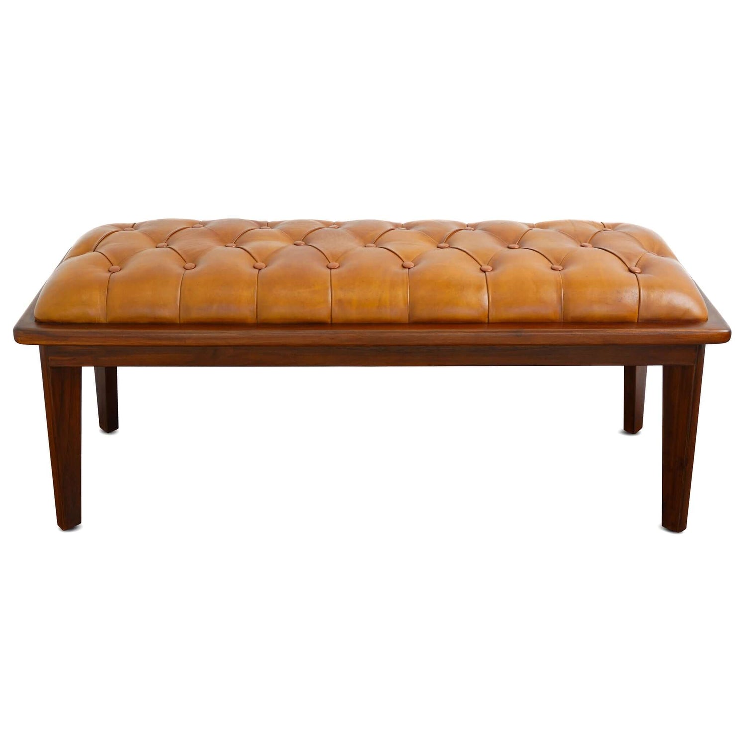 Arden Tan Leather Bench With Buttons - BEN01300201