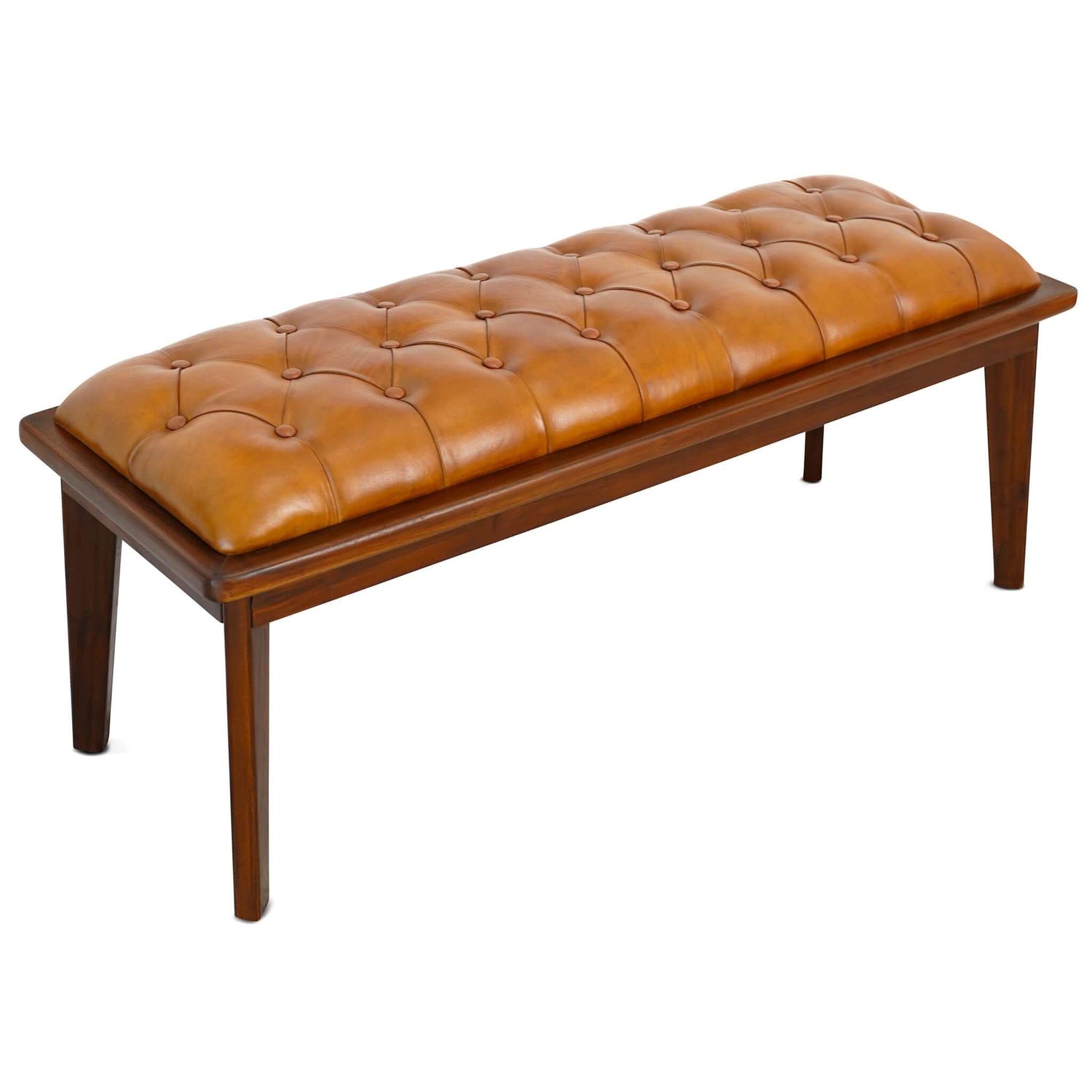 Arden Tan Leather Bench With Buttons - BEN01300201