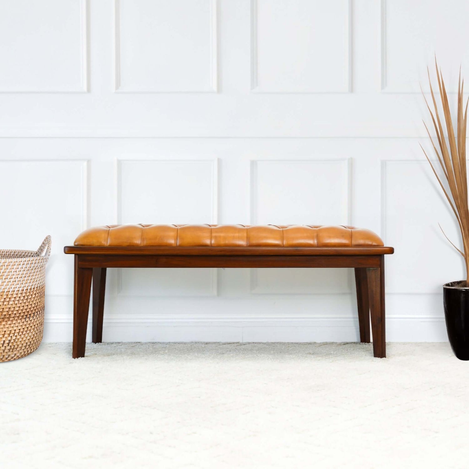 Arden Tan Leather Bench With Buttons - BEN01300201