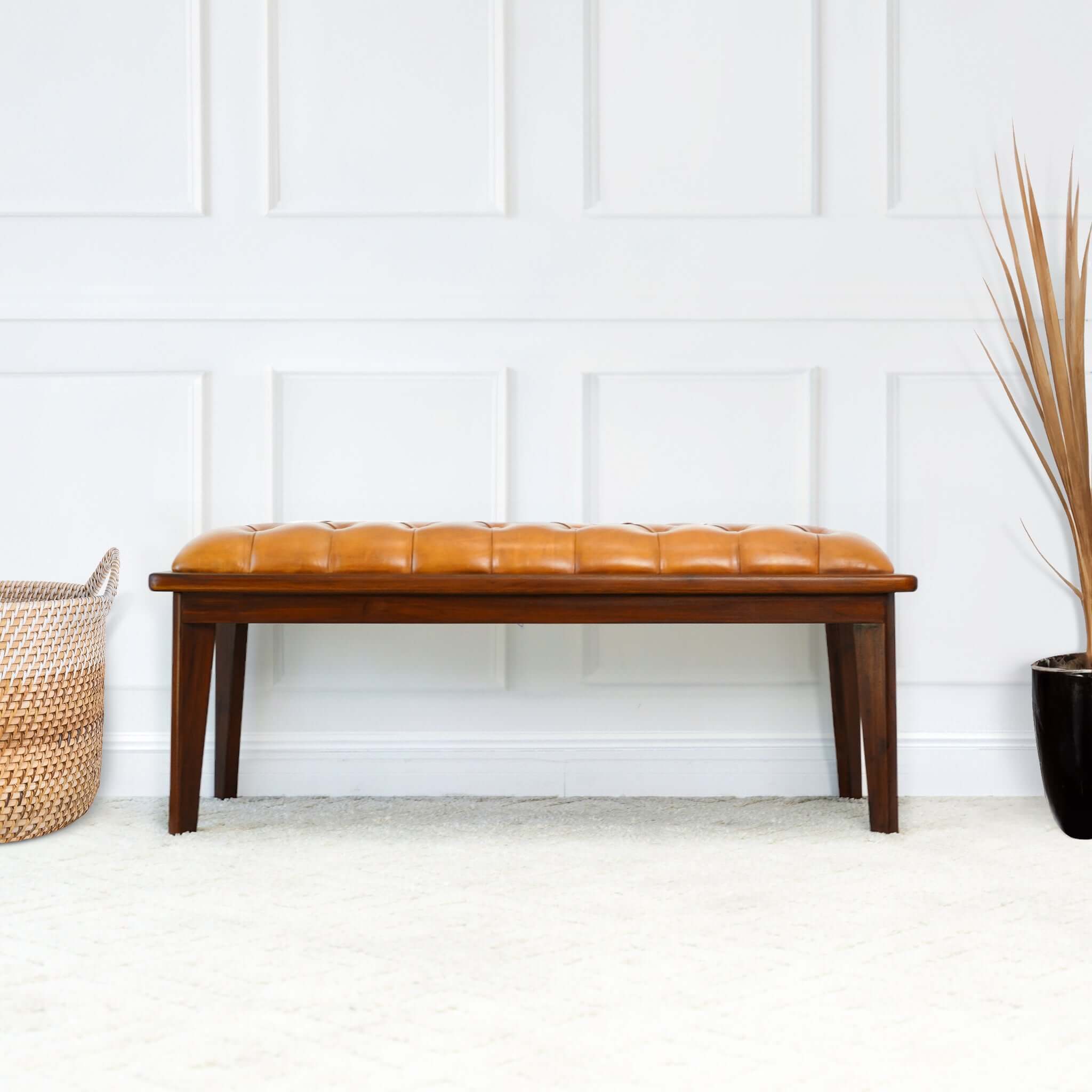 Arden Tan Leather Bench With Buttons - BEN01300201