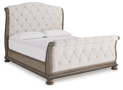 Ardenfield California King Upholstered Sleigh Bed with Dresser in Light Brown from Ashley - Luna Furniture