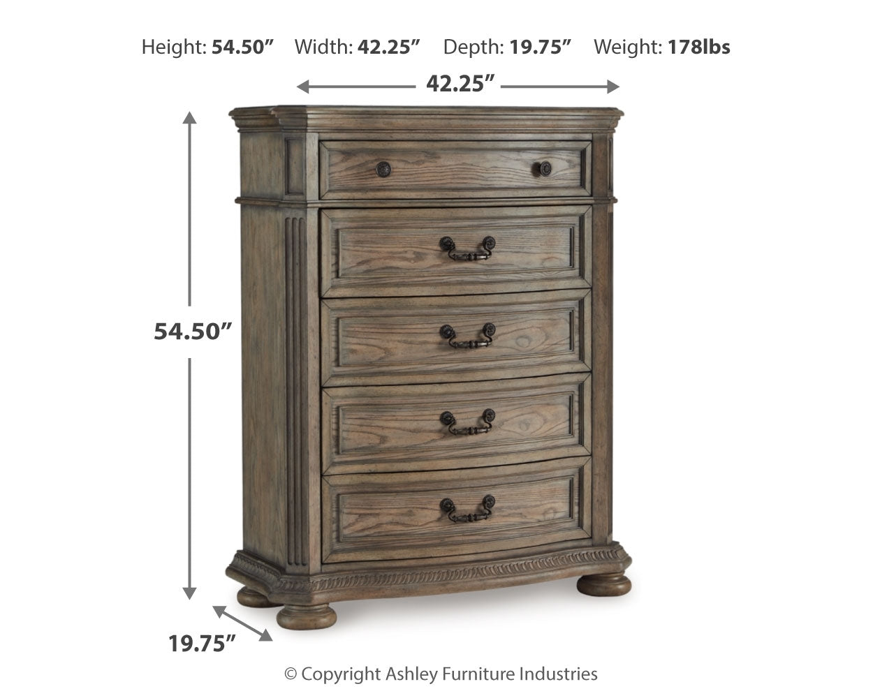 Ardenfield California King Upholstered Sleigh Bed with Mirrored Dresser, Chest and 2 Nightstands in Light Brown from Ashley - Luna Furniture