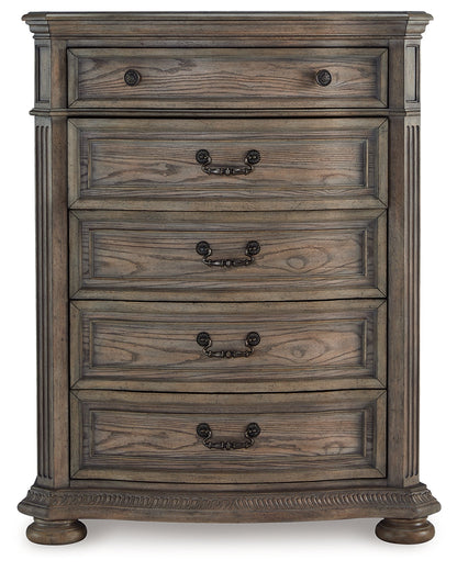 Ardenfield California King Upholstered Sleigh Bed with Mirrored Dresser, Chest and Nightstand in Light Brown from Ashley - Luna Furniture