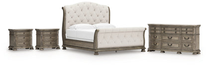 Ardenfield King Upholstered Sleigh Bed with Dresser and 2 Nightstands in Light Brown from Ashley - Luna Furniture