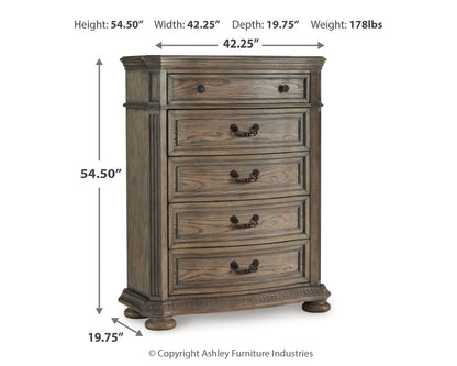 Ardenfield King Upholstered Sleigh Bed with Mirrored Dresser and Chest in Light Brown from Ashley - Luna Furniture