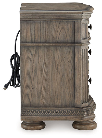 Ardenfield King Upholstered Sleigh Bed with Mirrored Dresser and Nightstand in Light Brown from Ashley - Luna Furniture