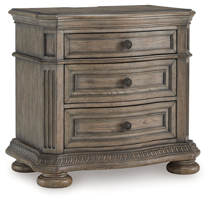 Ardenfield King Upholstered Sleigh Bed with Mirrored Dresser and Nightstand in Light Brown from Ashley - Luna Furniture
