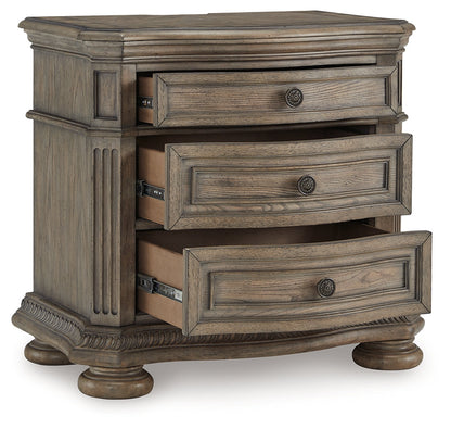 Ardenfield King Upholstered Sleigh Bed with Mirrored Dresser and Nightstand in Light Brown from Ashley - Luna Furniture