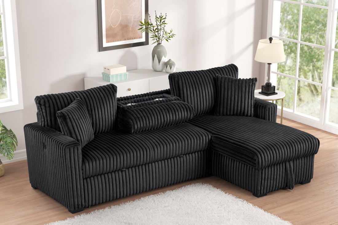 Aria Black Sectional With Pull-Out Bed &amp; Storage Chaise - ARIA BLACK