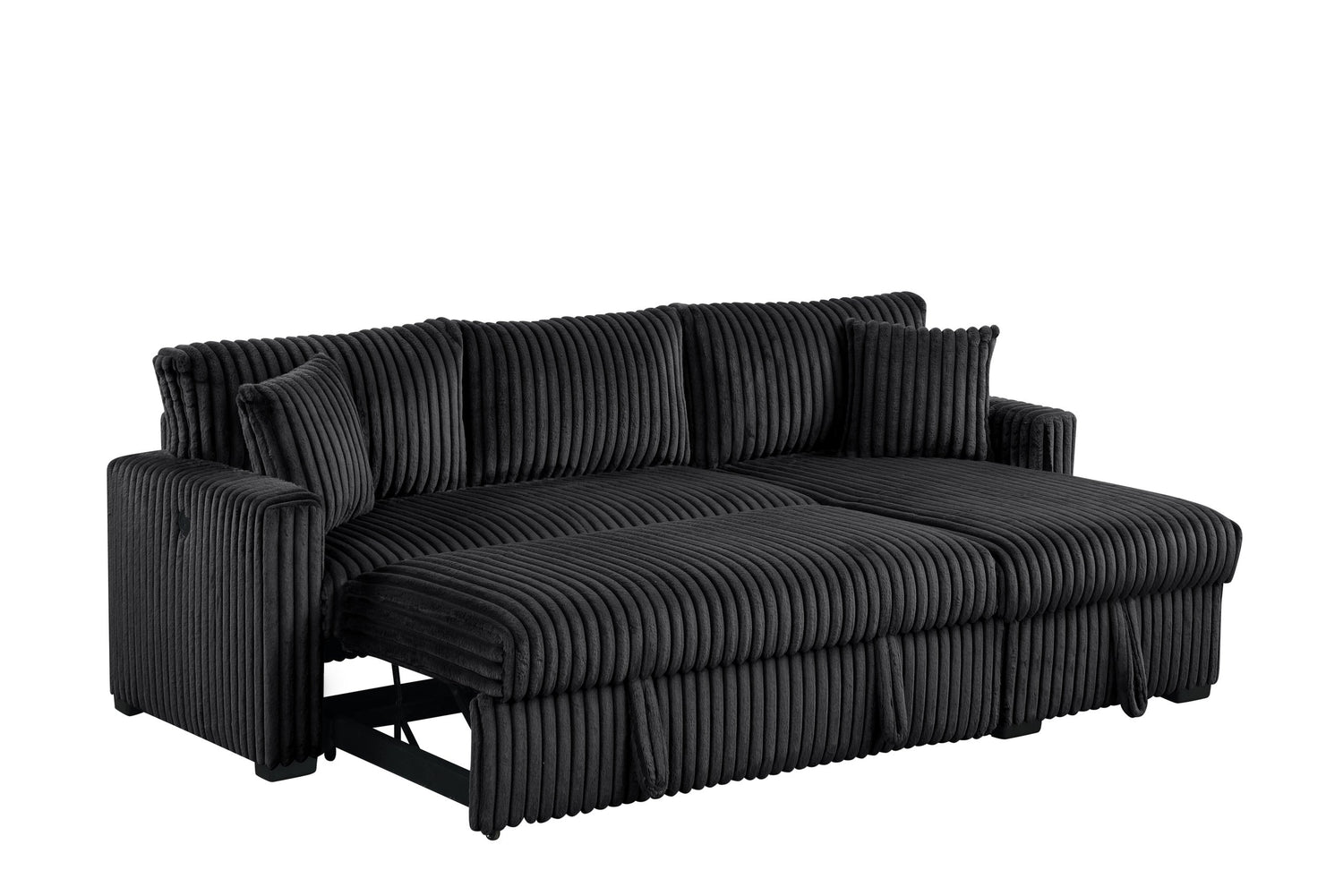 Aria Black Sectional With Pull-Out Bed &amp; Storage Chaise - ARIA BLACK