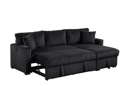 Aria Black Sectional With Pull-Out Bed &amp; Storage Chaise - ARIA BLACK
