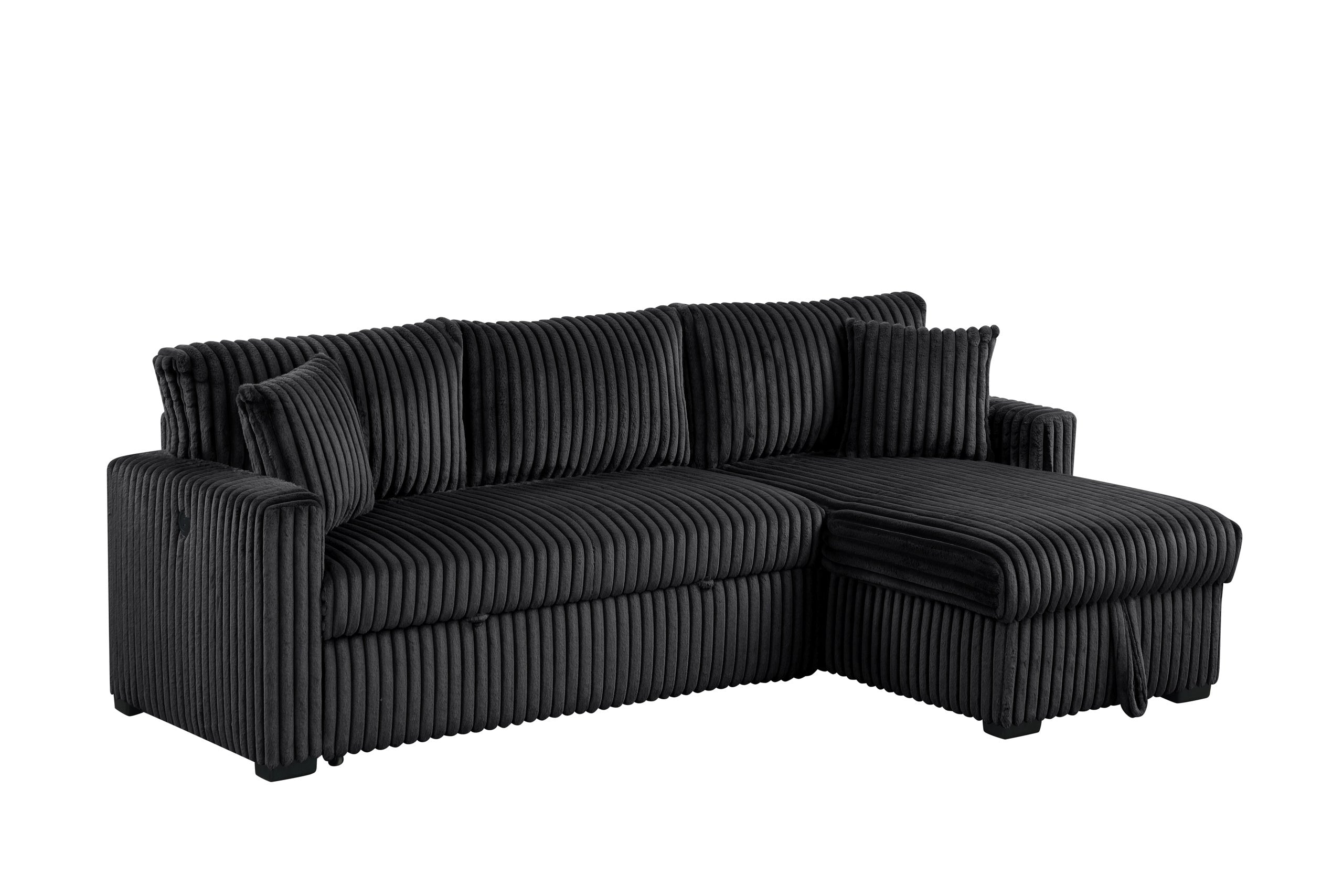 Aria Black Sectional With Pull-Out Bed &amp; Storage Chaise - ARIA BLACK