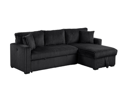 Aria Black Sectional With Pull-Out Bed &amp; Storage Chaise - ARIA BLACK