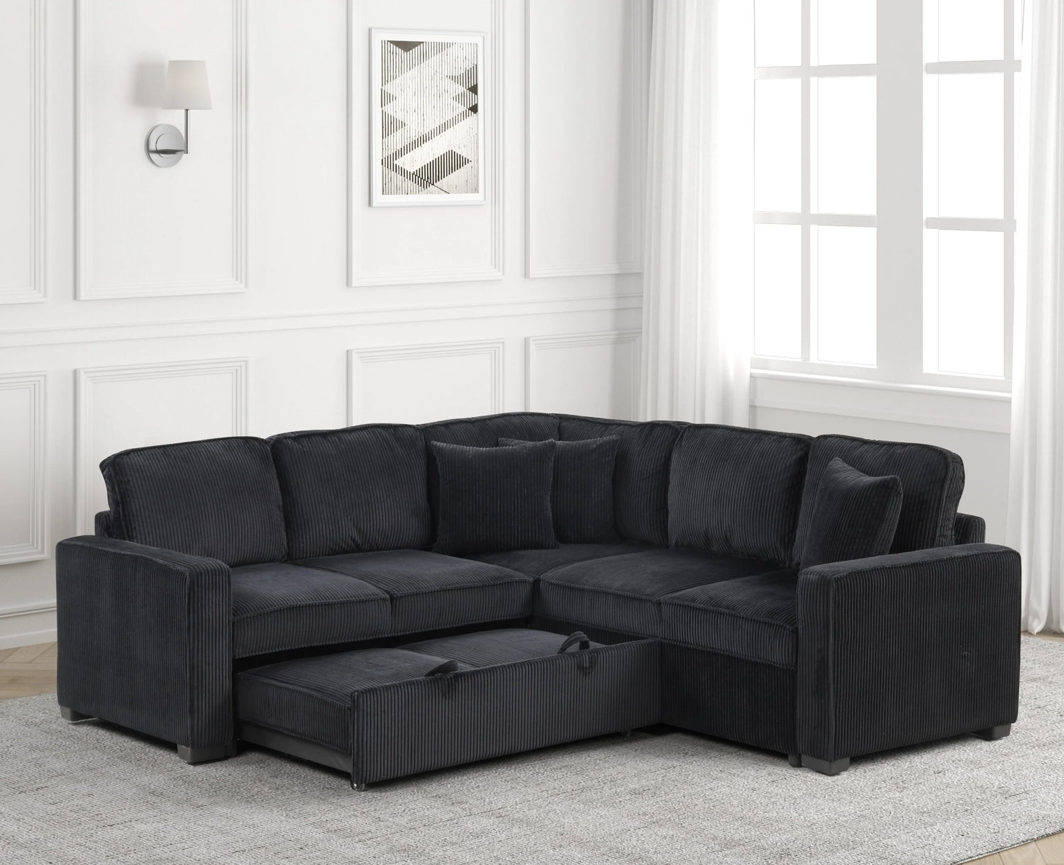 Ariel Black Sectional With Pull-Out Bed - ARIEL BLACK