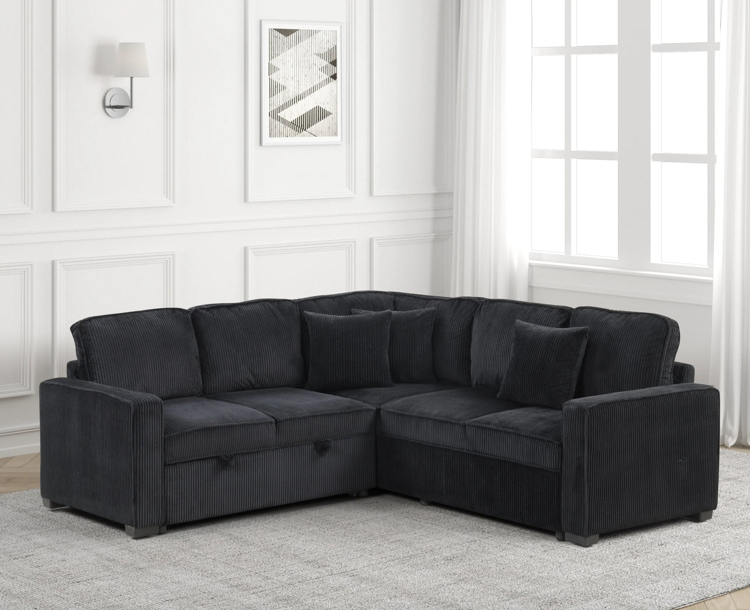 Ariel Black Sectional With Pull-Out Bed - ARIEL BLACK