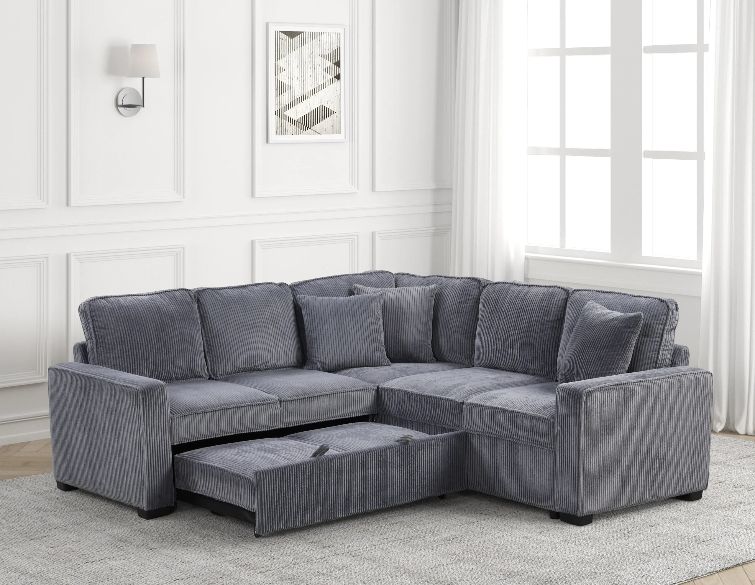 Ariel Charcoal Sectional With Pull-Out Bed - ARIEL CHARCOAL