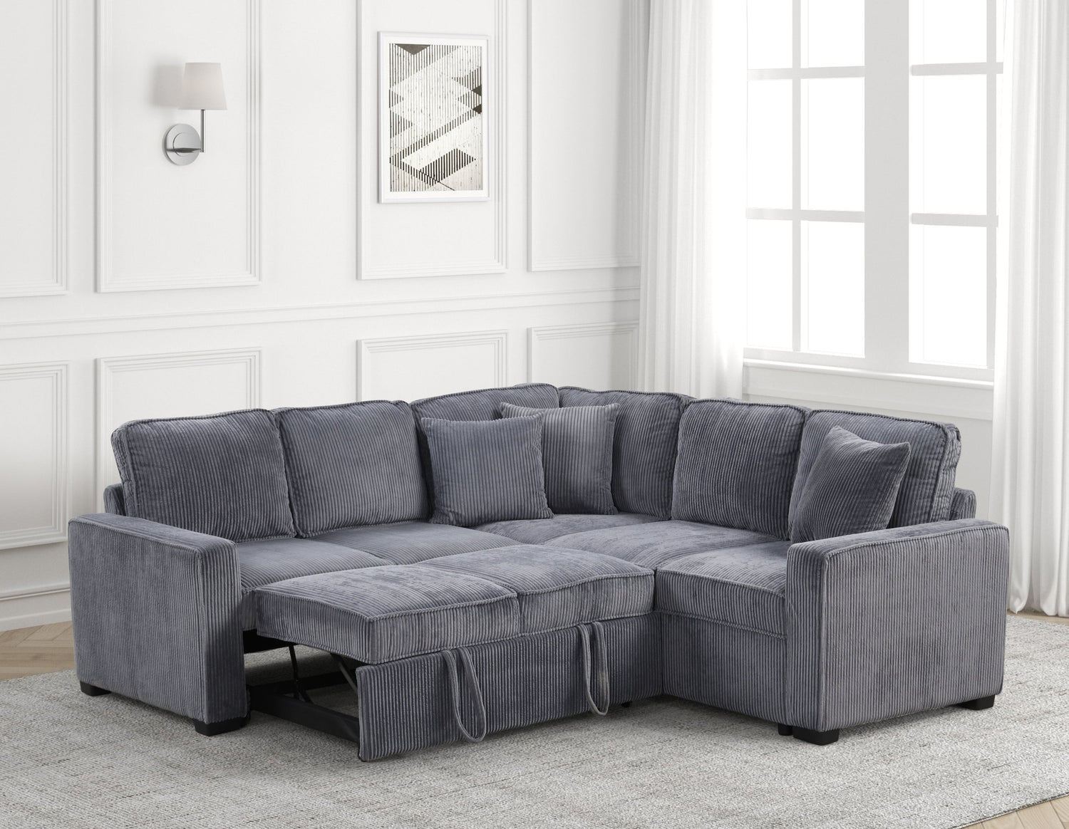 Ariel Charcoal Sectional With Pull-Out Bed - ARIEL CHARCOAL