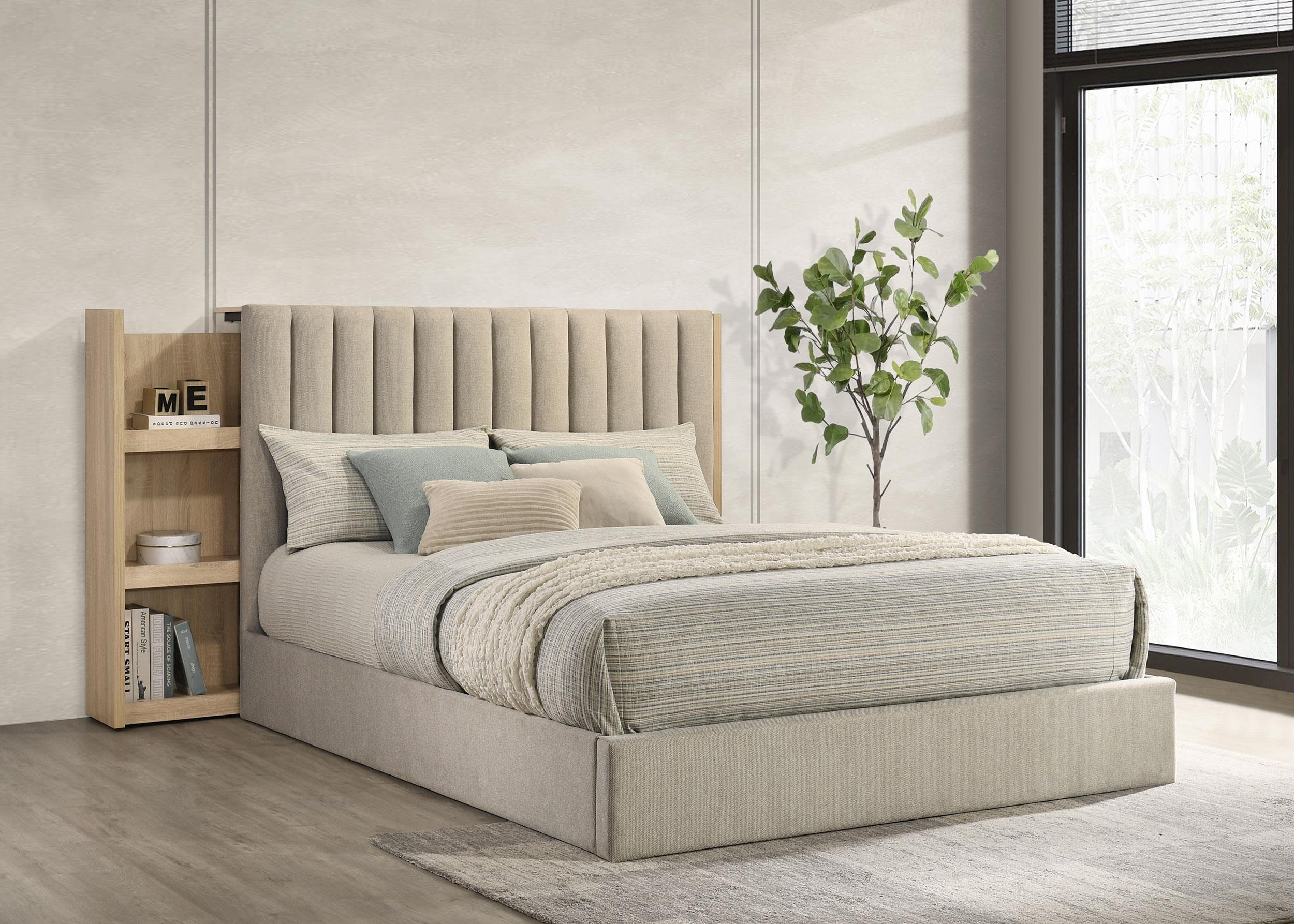Arielle Eastern King Bookcase Panel Storage Bed Light Oak - 223111KE