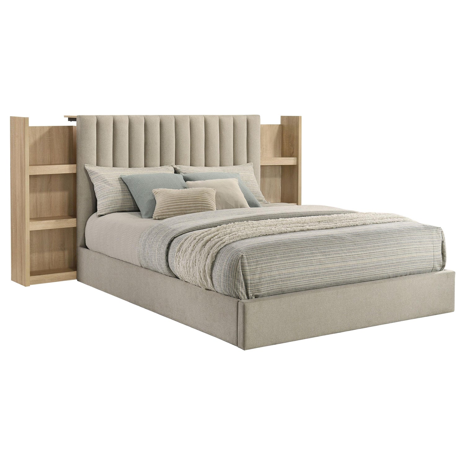 Arielle Eastern King Bookcase Panel Storage Bed Light Oak - 223111KE