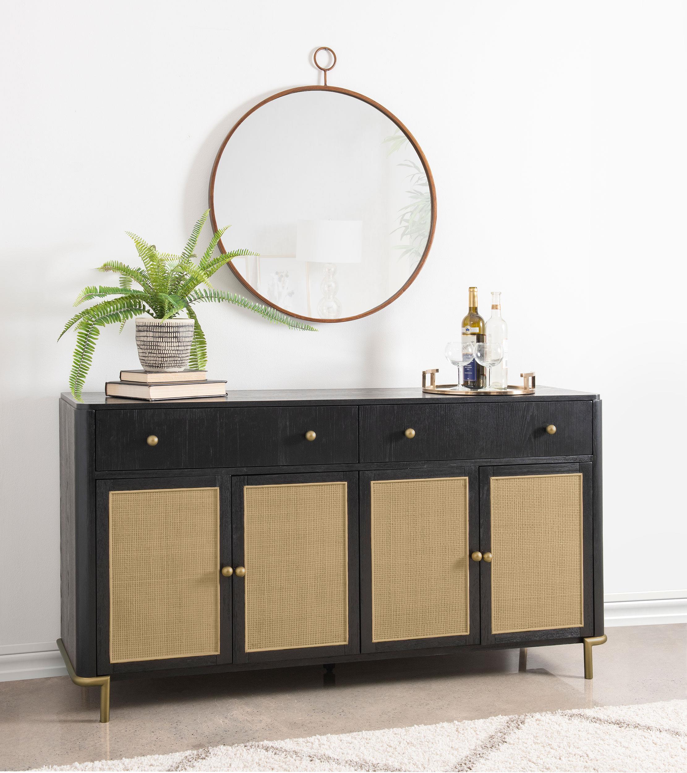 Arini 2-drawer Cane Door Dining Sideboard Server Black - 108935BLK