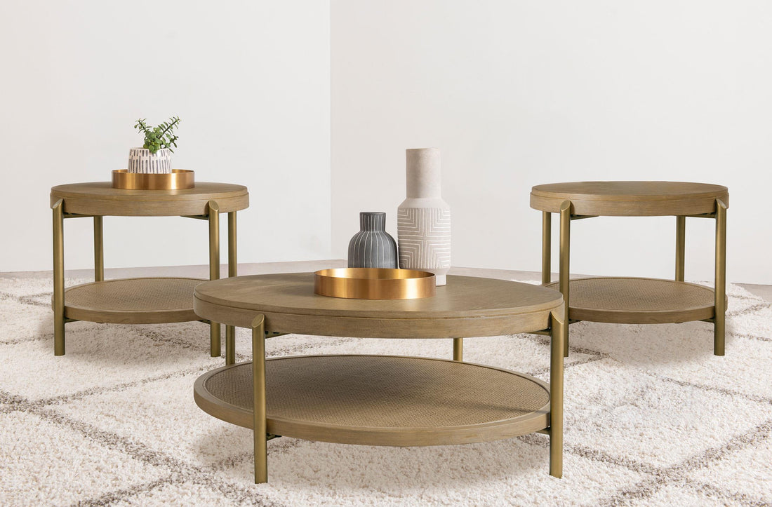 Arini 3-piece Round Coffee and End Table Set Sand Wash - 706188-S3