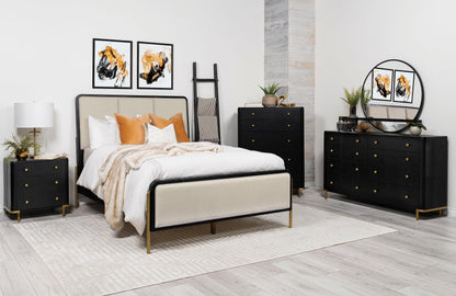 Arini 56-inch Queen Panel Bed Cream and Black - 224331QCRM