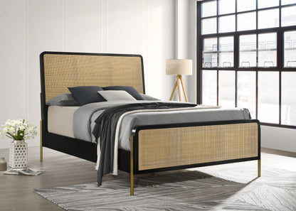 Arini Rattan California King Panel Bed Black and Natural - 224330KW