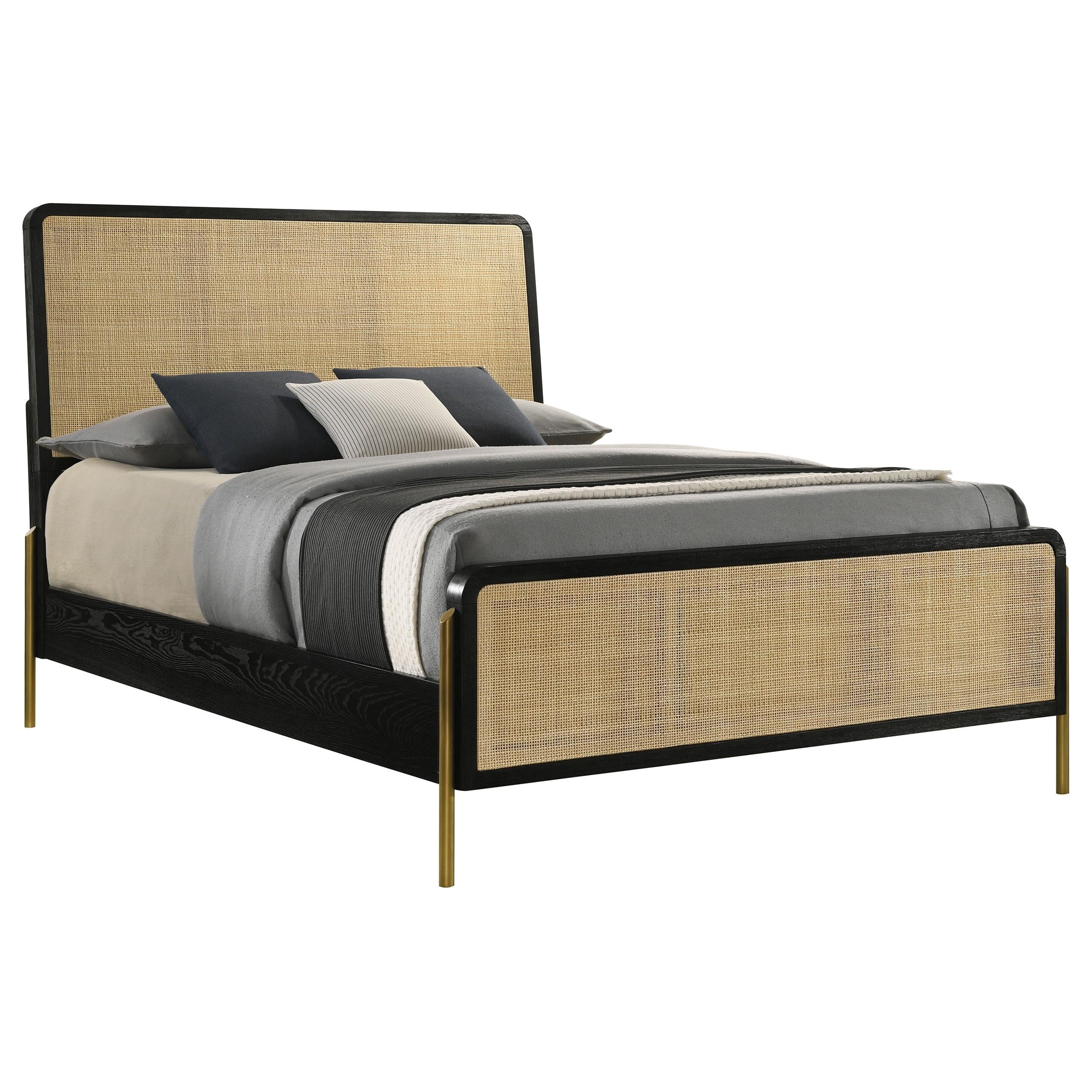 Arini Rattan California King Panel Bed Black and Natural - 224330KW