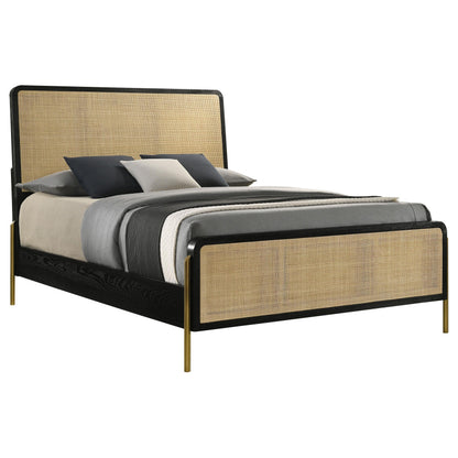 Arini Rattan California King Panel Bed Black and Natural - 224330KW