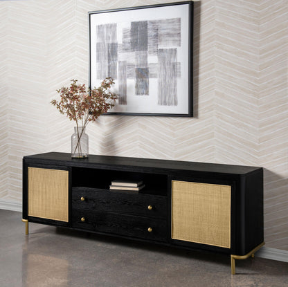 Arini Rattan Cane 2-door TV Stand Media Console Black - 720263