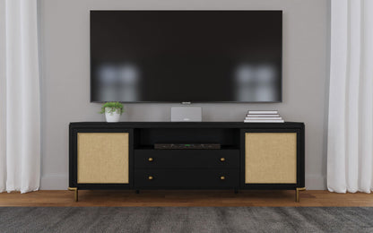 Arini Rattan Cane 2-door TV Stand Media Console Black - 720263