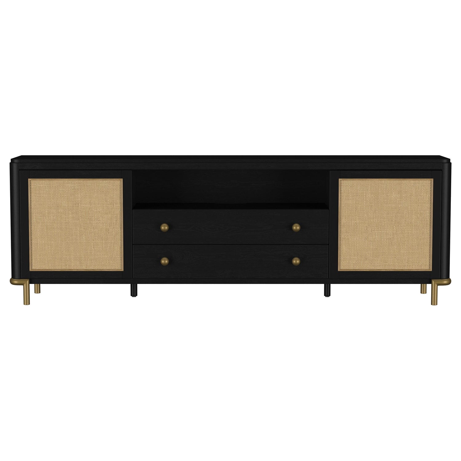 Arini Rattan Cane 2-door TV Stand Media Console Black - 720263