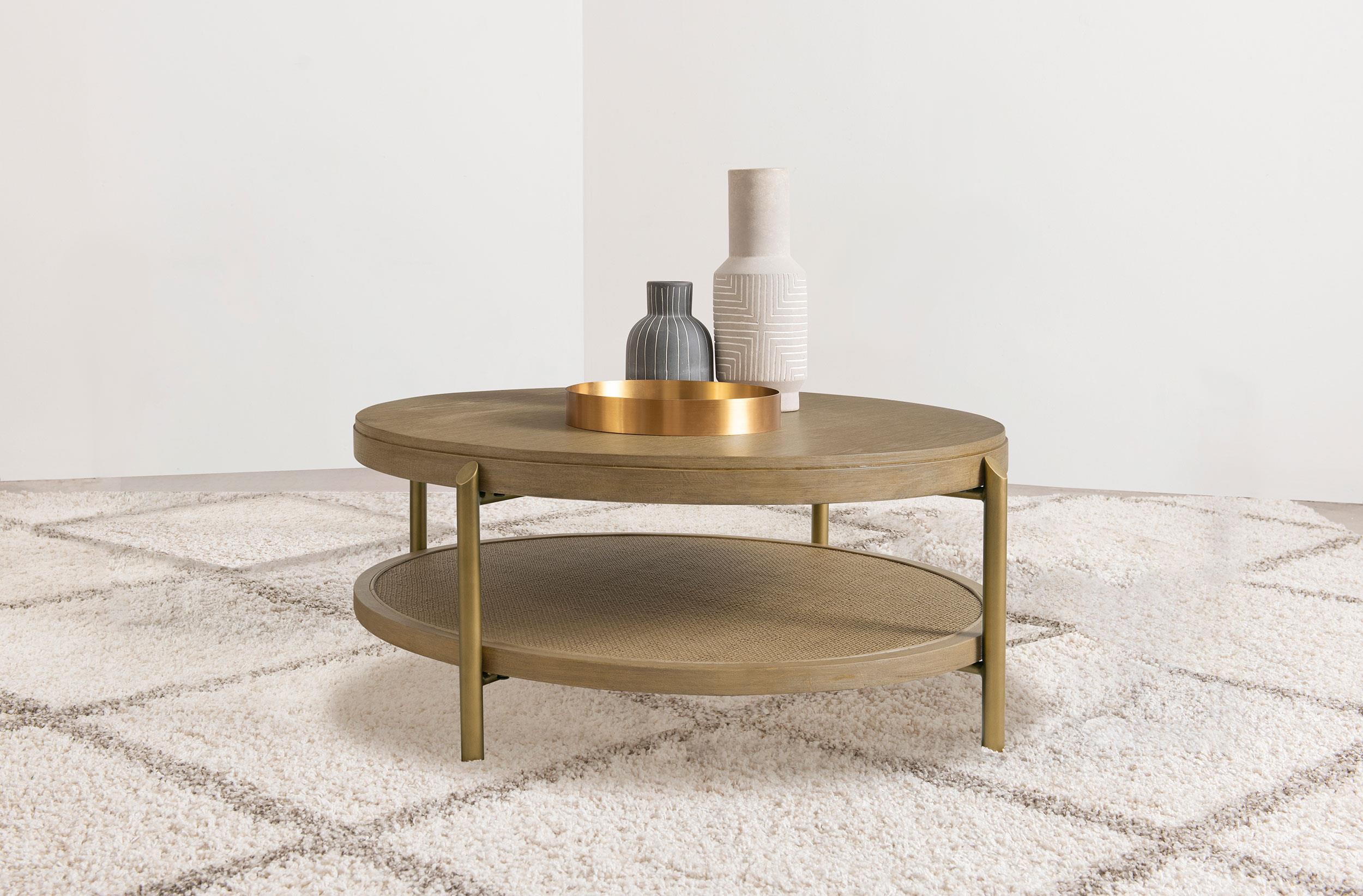 Arini Round Coffee Table With Storage Shelf Sand Wash - 706188
